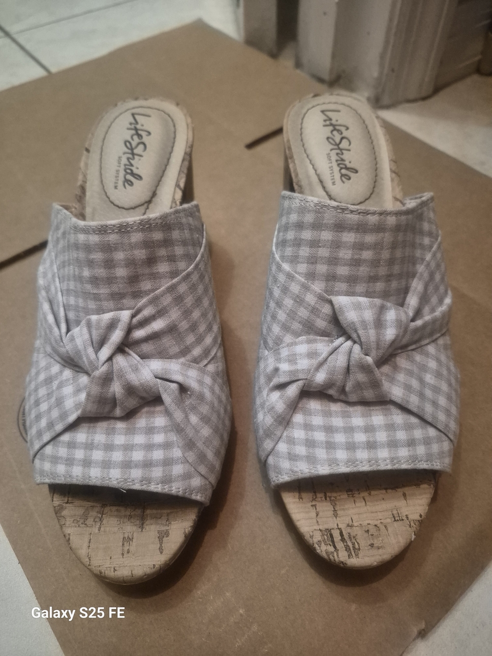 Life Stride Gray Gingham Knot Slide Mules